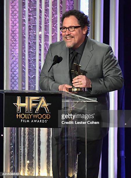 Director Jon Favreau accepts the Hollywood Blockbuster Award for "The Jungle Book" onstage during the 20th Annual Hollywood Film Awards at The...