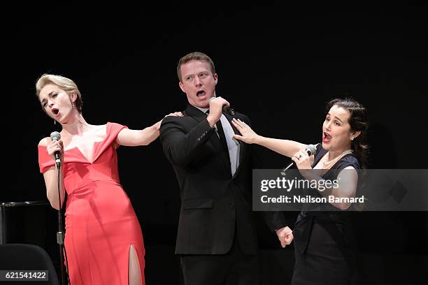 Lauren Worsham, Jeff Kready and Lisa O'Hare perform on stage at the 2016 TRU Love Benefit at The New York Public Library for the Performing Arts on...
