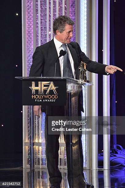 Actor Hugh Grant accepts the Hollywood Supporting Actor Award for "Florence Foster Jenkins" onstage during the 20th Annual Hollywood Film Awards at...