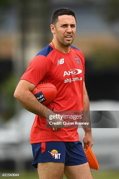Troy Chaplin the assistant coach of the Demons looks on during a Melbourne Demons AFL pre-season training session at Gosch's Paddock on November 7,...