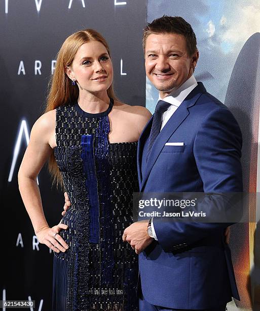 Actress Amy Adams and actor Jeremy Renner attend the premiere of Paramount Pictures' "Arrival" at Regency Village Theatre on November 6, 2016 in...