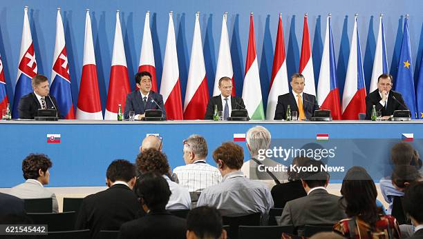 Poland - The prime ministers of five countries -- Robert Fico of Slovakia, Shinzo Abe of Japan, Donald Tusk of Poland, Viktor Orban of Hungary and...
