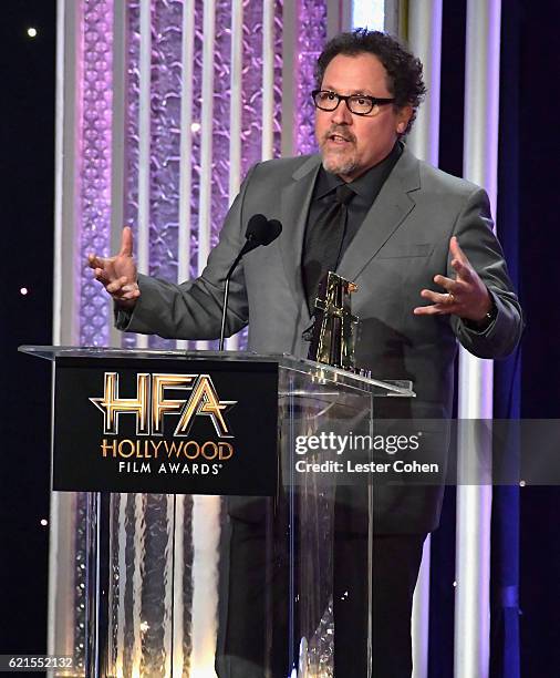 Director Jon Favreau accepts the Hollywood Blockbuster Award for "The Jungle Book" onstage during the 20th Annual Hollywood Film Awards at The...