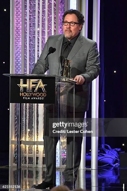 Director Jon Favreau accepts the Hollywood Blockbuster Award for "The Jungle Book" onstage during the 20th Annual Hollywood Film Awards at The...