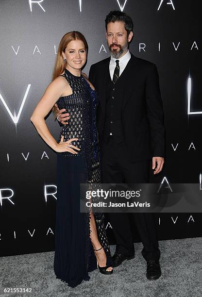 Actress Amy Adams and husband Darren Le Gallo attend the premiere of Paramount Pictures' "Arrival" at Regency Village Theatre on November 6, 2016 in...