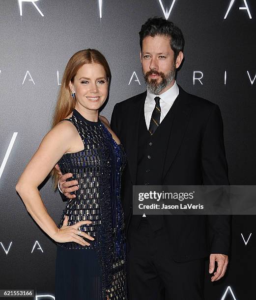 Actress Amy Adams and husband Darren Le Gallo attend the premiere of Paramount Pictures' "Arrival" at Regency Village Theatre on November 6, 2016 in...