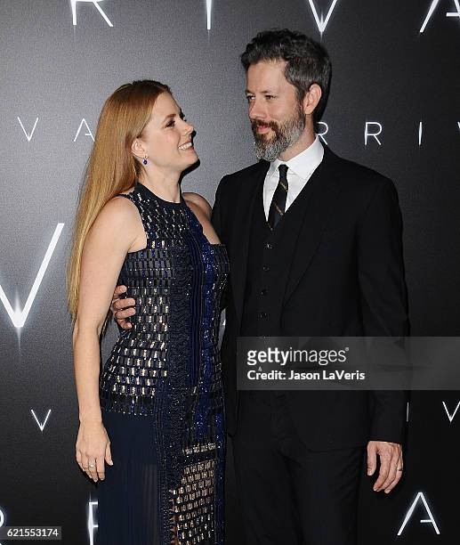 Actress Amy Adams and husband Darren Le Gallo attend the premiere of Paramount Pictures' "Arrival" at Regency Village Theatre on November 6, 2016 in...