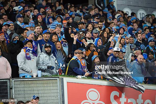 New York City FC fans during the Toronto FC vs New York City FC match at Yankee Stadium on November 6, 2016 in New York City. Toronto FC defeats New...