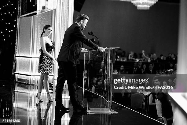 Honoree Justin Timberlake accepts the Hollywood Song Award for Trolls "Can't Stop The Feeling" from actress Anna Kendrick onstage during the 20th...