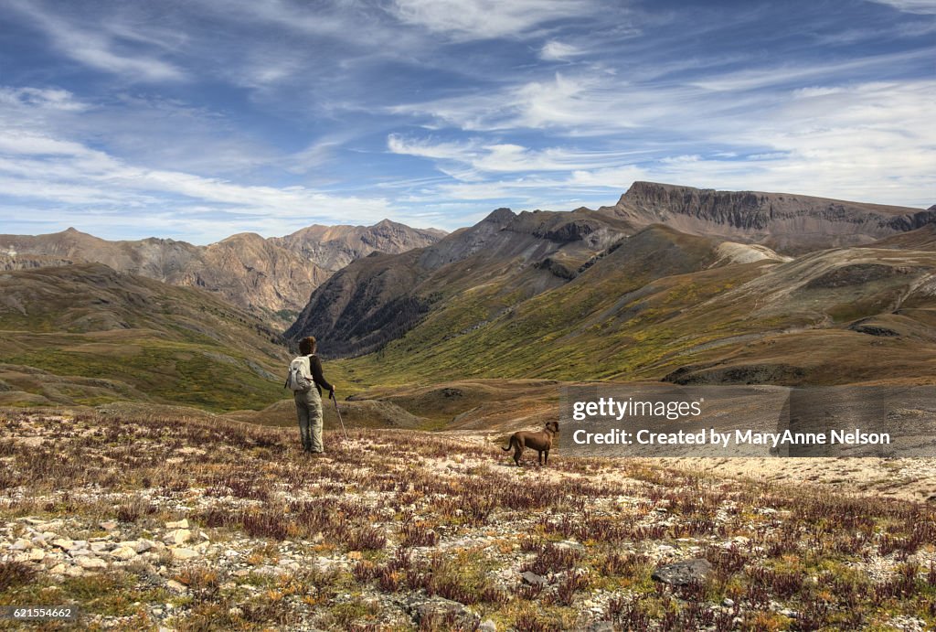 Hiker and Dog off Continental Divide Mountain Trail