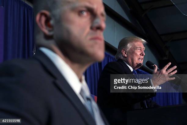 Republican presidential nominee Donald Trump holds a campaign rally at the Loudoun County Fairgrounds November 6, 2016 in Leesburg, Virginia. With...