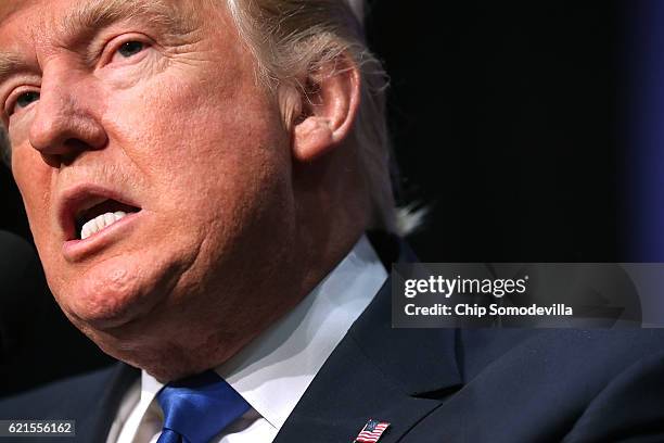 Republican presidential nominee Donald Trump holds a campaign rally at the Sioux City Convention Center November 6, 2016 in Sioux City, Iowa. With...