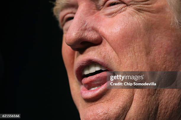 Republican presidential nominee Donald Trump holds a campaign rally at the Sioux City Convention Center November 6, 2016 in Sioux City, Iowa. With...