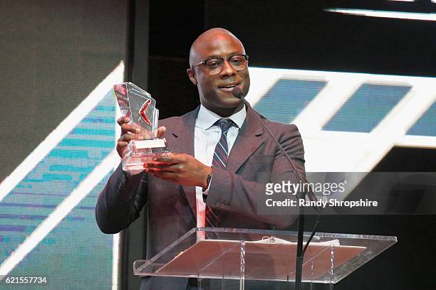 Honoree Barry Jenkins speaks onstage during the Hamilton Behind The Camera Awards presented by Los Angeles Confidential Magazine at Exchange LA on...