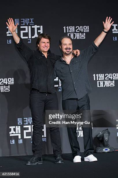 Actor Tom Cruise and director Edward Zwick attend the 'Jack Reacher: Never Go Back' press conference on November 7, 2016 in Seoul, South Korea.