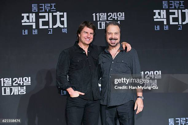 Actor Tom Cruise and director Edward Zwick attend the 'Jack Reacher: Never Go Back' press conference on November 7, 2016 in Seoul, South Korea.