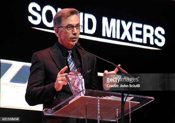 Honoree Kevin O'Connell speaks onstage during the Hamilton Behind The Camera Awards presented by Los Angeles Confidential Magazine at Exchange LA on...