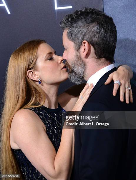 Actress Amy Adams and husband Darren Le Gallo arrive for the Premiere Of Paramount Pictures' "Arrival" held at Regency Village Theatre on November 6,...