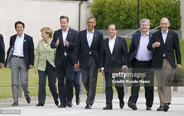 United Kingdom - Japanese Prime Minister Shinzo Abe, German Chancellor Angela Merkel, British Prime Minister David Cameron, U.S. President Barack...