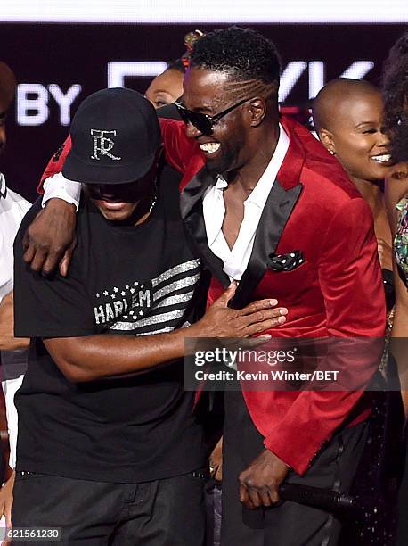 Singers Markell Riley of Wreckx-n-Effect and Aaron Hall of Guy perform onstage during the 2016 Soul Train Music Awards on November 6, 2016 in Las...