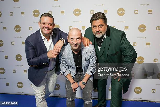 Gary Mehigan, George Colombaris and Matt Preston during Network Ten 2017 Upfronts on November 7, 2016 in Melbourne, Australia.