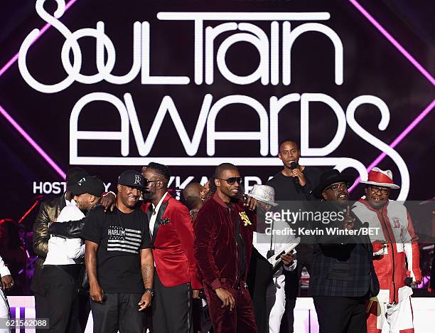 Recording artists Markell Riley of Wreckx-n-Effect, Aaron Hall of Guy, Aqil Davidson of Wreckx-n-Effect, Teddy Riley, actor/comedian Cedric the...