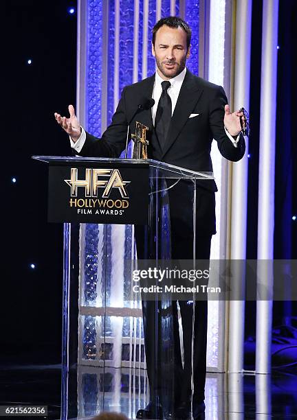 Tom Ford speaks onstage during the 20th Annual Hollywood Film Awards held at The Beverly Hilton Hotel on November 6, 2016 in Beverly Hills,...