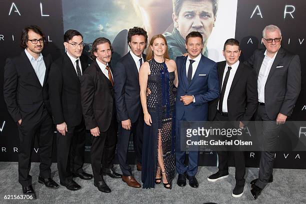 Producer Dan Cohen, screenwriter Eric Heisserer, producer Aaron Ryder, producer Shawn Levy, Amy Adams, Jeremy Renner, producer Dan Levine and...