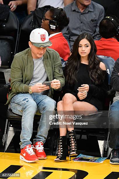 Rob Dyrdek and Bryiana Noelle Flores attend a basketball game between the Phoenix Suns and the Los Angeles Lakers at Staples Center on November 6,...