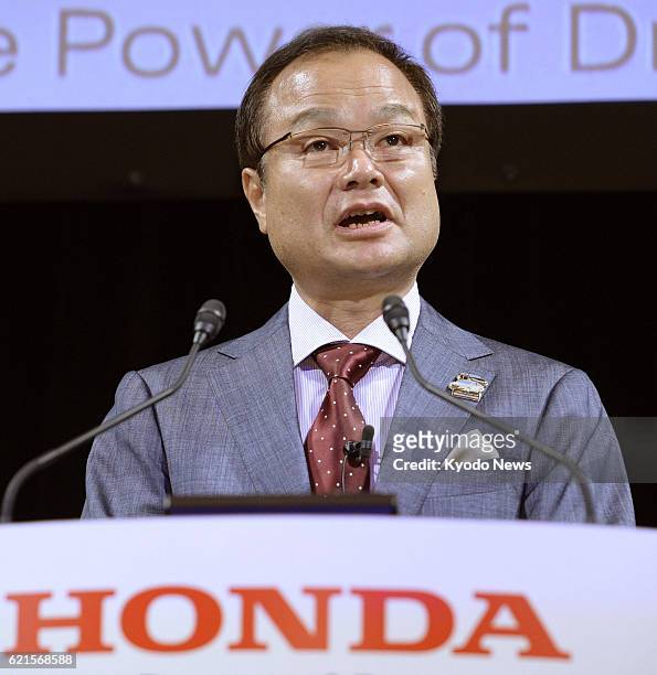 Japan - Honda Motor Co. President Takanobu Ito speaks at a press conference to unveil the Accord hybrid vehicle in Tokyo on June 20, 2013. The new...