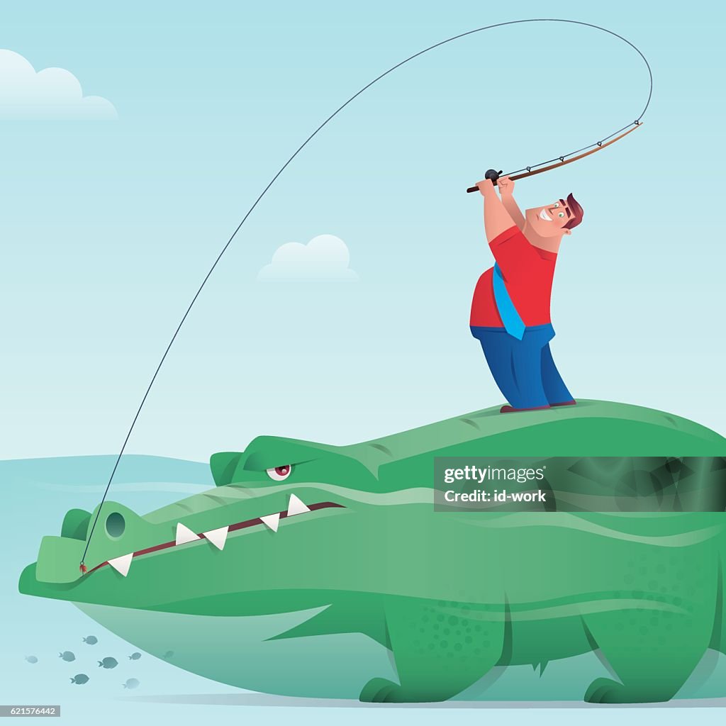 Vector Croc Fishhing Businessman Fishing With Crocodile High-Res Vector Graphic - Getty Images