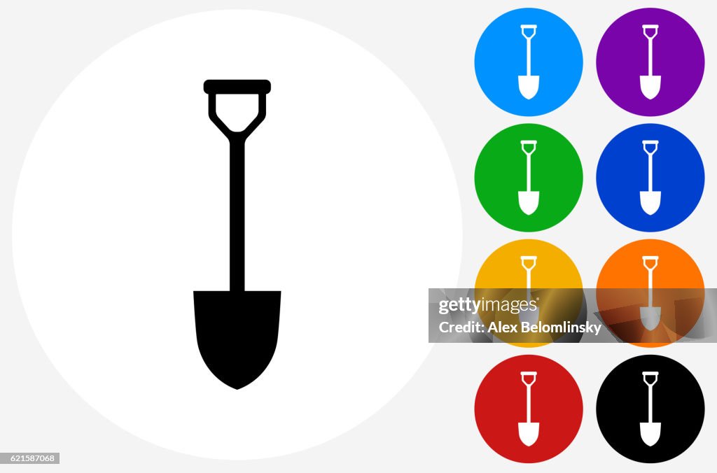 Shovel Icon on Flat Color Circle Buttons