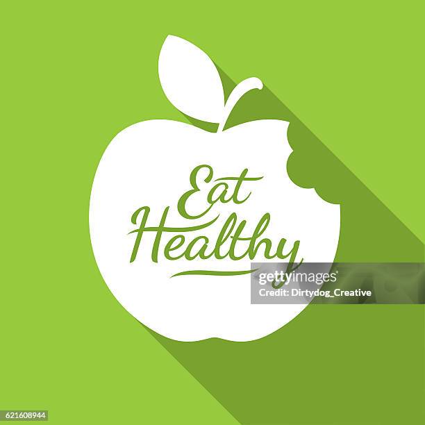 eat healthy apple flat icon, diet concept - missing bite stock illustrations