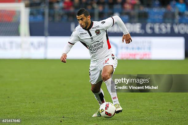 Younes Belhanda of Nice during the Ligue 1 match between SM Caen and OGC Nice at Stade Michel D'Ornano on November 6, 2016 in Caen, France.