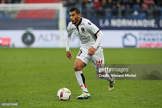 Younes Belhanda of Nice during the Ligue 1 match between SM Caen and OGC Nice at Stade Michel D'Ornano on November 6, 2016 in Caen, France.
