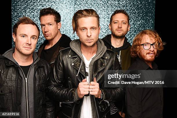Eddie Fisher, Zach Filkins, Ryan Tedder, Brent Kutzle and Drew Brown of OneRepublic attend the MTV Europe Music Awards 2016 on November 6, 2016 in...