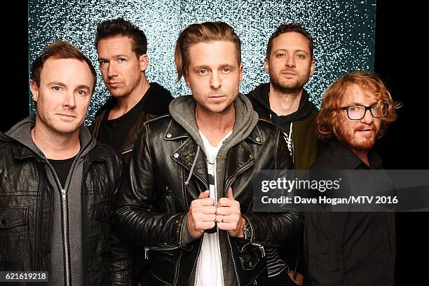 Eddie Fisher, Zach Filkins, Ryan Tedder, Brent Kutzle and Drew Brown of OneRepublic attend the MTV Europe Music Awards 2016 on November 6, 2016 in...