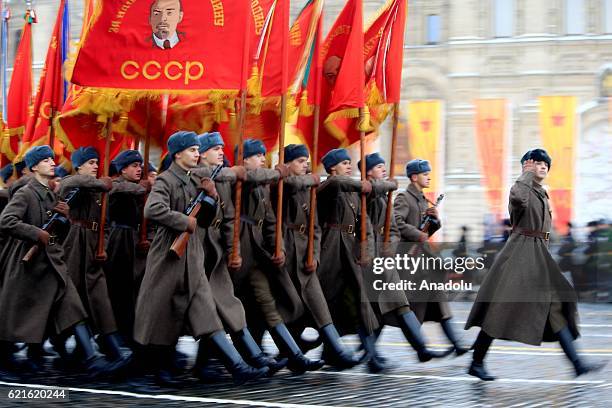 Russian cadets take part in the military parade on the Red Square in Moscow, Russia on November 07, 2016. The parade mark the anniversary of a...