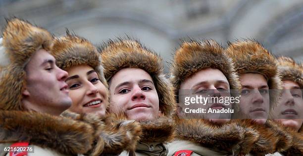 Russian cadets take part in the military parade on the Red Square in Moscow, Russia on November 07, 2016. The parade mark the anniversary of a...
