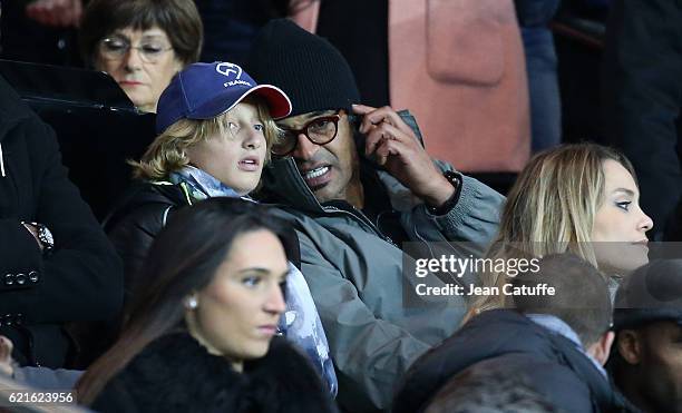 Yannick Noah and his son Joalukas Noah attend the French Ligue 1 match between Paris Saint-Germain and Stade Rennais FC at Parc des Princes stadium...