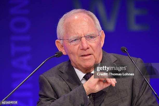 German Finance Minister Wolfgang Schaeuble speaks during day 1 of the VDZ Publishers' Summit at BCC Berlin on November 7, 2016 in Berlin, Germany.