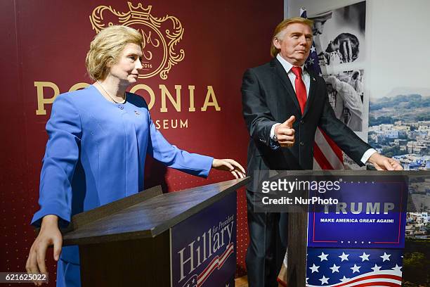 'Polonia' Wax Museum in Krakow unveills the wax figures of the two nominees for the 2016 Presidential election in the United States, Hillary Clinton,...