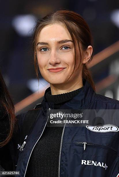 Mathilde Pinault, daughter of French businessman François-Henri Pinault attends the French L1 football match between Paris Saint-Germain and Rennes...