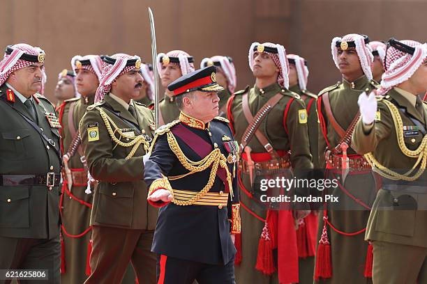 Jordan's King Abdullah II attends the State opening of the Parliament on November 7 in Amman, Jordan. King Abdullah addressed the recently elected...