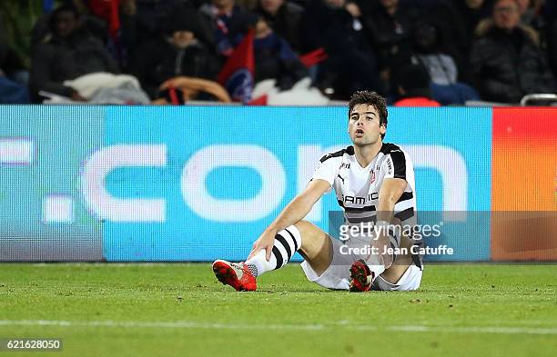 Yoann Gourcuff of Rennes looks on during the French Ligue 1 match between Paris Saint-Germain and Stade Rennais FC at Parc des Princes stadium on...