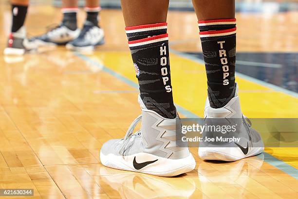 The shoes of Zach Randolph of the Memphis Grizzlies during the game against the Portland Trail Blazers on November 6, 2016 at FedExForum in Memphis,...