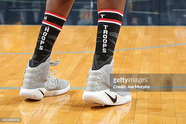 The shoes of Zach Randolph of the Memphis Grizzlies during the game against the Portland Trail Blazers on November 6, 2016 at FedExForum in Memphis,...