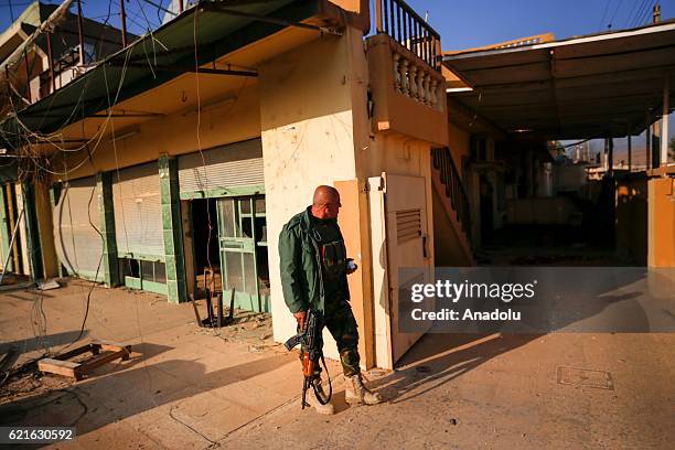 Peshmerga patrol in Bahzan municipality of Bashiqa town in Mosul, Iraq on November 7, 2016. Iraqi Kurdish Regional Government's peshmerga forces...