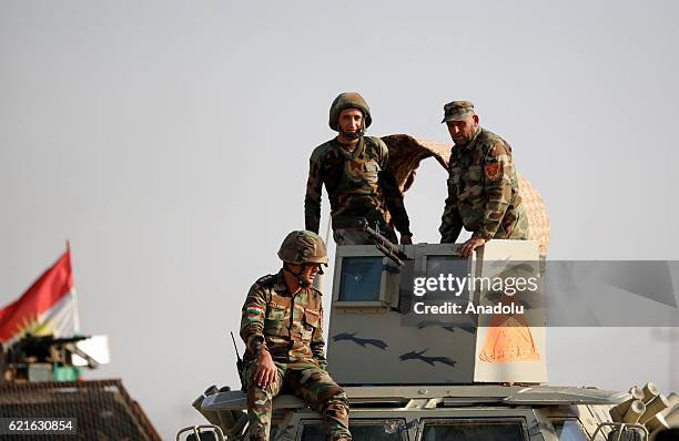 Peshmerga patrol in Bahzan municipality of Bashiqa town after they completely controlled the town in Mosul, Iraq on November 7, 2016. Iraqi Kurdish...