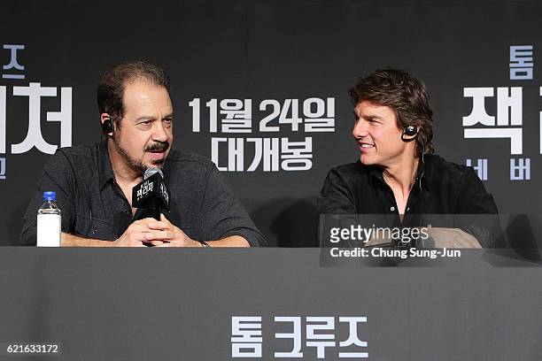 Tom Cruise and Edward Zwick attend the press conference and photocall of the Paramount Pictures' 'Jack Reacher: Never Go Back' ahead of the Seoul...